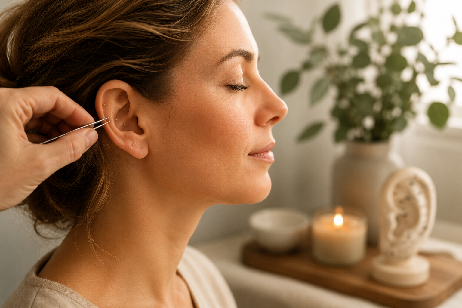 Behandeling met auriculotherapie, het uitwendig oor als ingangsmedium